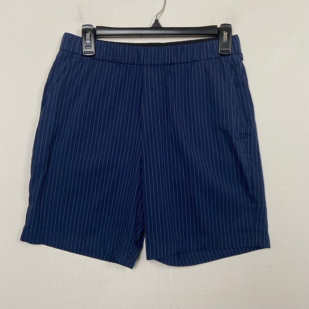 Lululemon ABC Men Modal Blend Navy Blue Pinstripe Drawstring Shorts 7” Small
